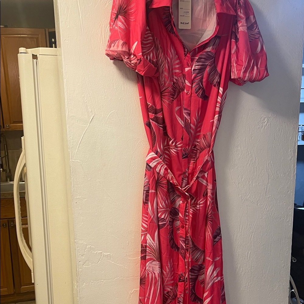 H&M Pink Leaf Pattern Maxi Dress